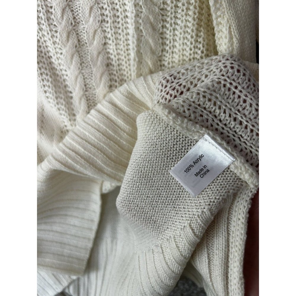Lane Bryant Knit Cream White Balloon Sleeve Pullover V Neck Sweater Size 10/12 - Picture 4 of 7